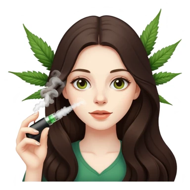 girl with long dark brown hair and pale skin smoking marijuana vape sticker