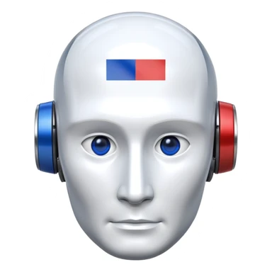 Robot head resembling Vladimir Putin with Russian flag elements sticker