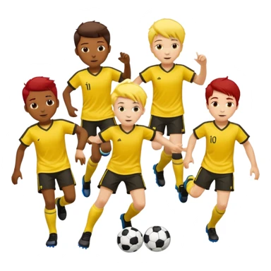 boys play soccer in yellow dress, yellow shrits, yellgow socks. others colors hair sticker