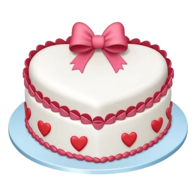 A white Heart shaped birthday cake with white decorations and bows attached on the sides sticker