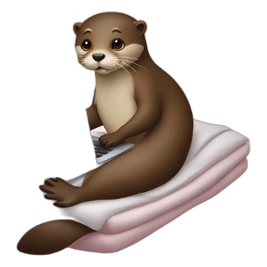 female vet otter in bed with a macbook sticker