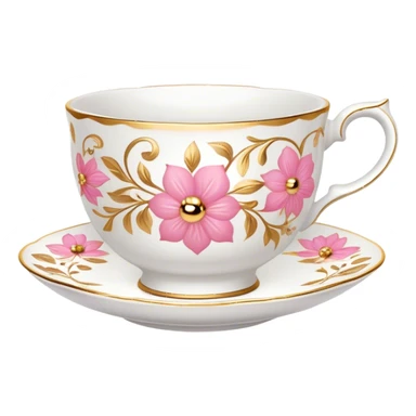 White porcelain teacup with pink and gold details sticker