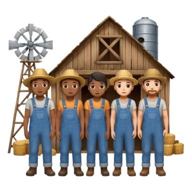 Group of farmers standing together near a barn sticker