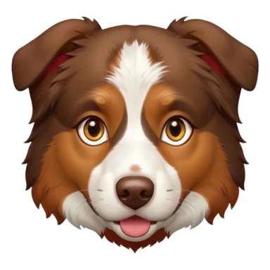 A tri color Australian shepherd with a chocolate brown base coat, red/gold fur on his eyebrows and snout/cheeks, a white chest, and gold eyes. No white on his face, only brown and gold. sticker