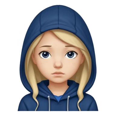 Sad girl with hood up with navy blue hoodie sticker