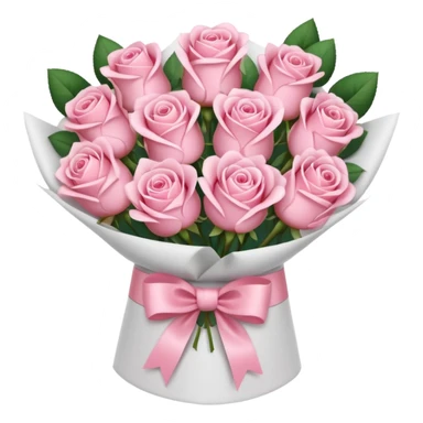 light pink bouquet of roses wrapped in white wrapping paper with pink bow sticker