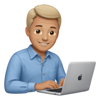 middle aged man looking at laptop and writing and smiling sticker