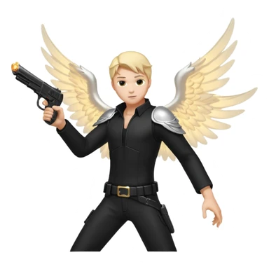 male Angel dual-wielding pistols, shooting, dynamic action pose, glowing wings, black clothes no background














 sticker