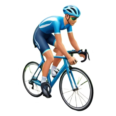 An icon featuring a sleek road bicycle with aerodynamic wheels on a winding mountain road. The background showcases a stunning landscape with rolling green hills, a bright blue sky, and distant peaks. Sunlight casts dynamic shadows, emphasizing motion and speed. Transparent background. sticker