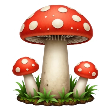 create a mushroom centred emoji, with a representation of the system behind it - an idea of being connected to a regenerative system and growth. Make the mushroom red and white sticker