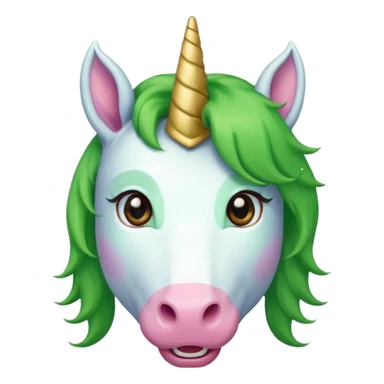 unicorn face cute and green haired and bearded wearing hat sticker