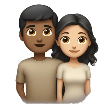 Couple hug boy with short black hair and brown eyes and girl with long light brown hair and brown eyes  sticker
