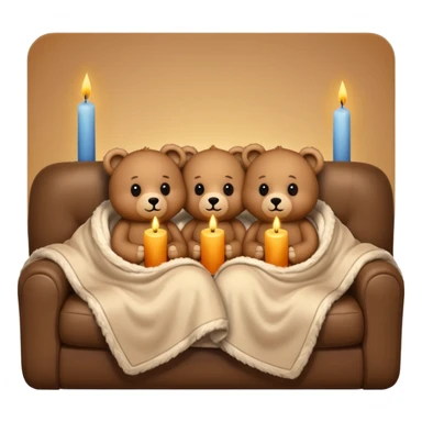 Two cozy teddy bears wrapped in a blanket watching tv on couch with candles next to them sticker