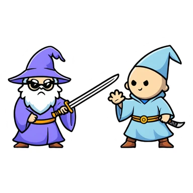 wizard and brain in a sword duel sticker