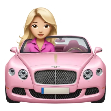 An Asian lady with long Balayage hair with blonde highlights, posing next to a pink Bentley  sticker