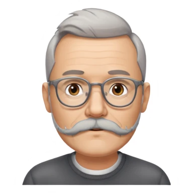 54 year old man, short shaved grey hair, full beard, glasses sticker