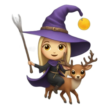 Witch with deer-antlers flying in sky sticker