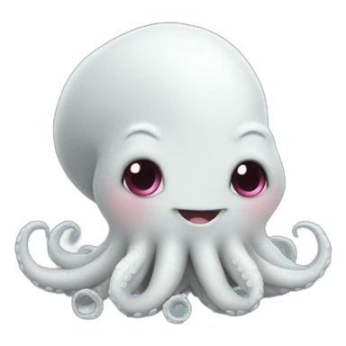 cute white kraken with cute face blushing sticker