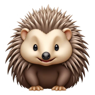Cinematic Cute Echidna Portrait Emoji, Head tilted playfully and inquisitively, featuring a fuzzy, spiky fur with an adorably scrunched face and a cute, pointed snout, round, sparkling eyes filled with gentle curiosity, Simplified yet irresistibly adorable features, highly detailed, glowing with a warm, friendly glow, high shine, affectionate and quirky, stylized with a touch of natural whimsy, bright and endearing, soft glowing outline, capturing the essence of a mischievous yet loving echidna, so playful it feels like it could nuzzle out of the screen into your arms! sticker