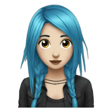 Emo girl choppy long blue hair piercings sticker