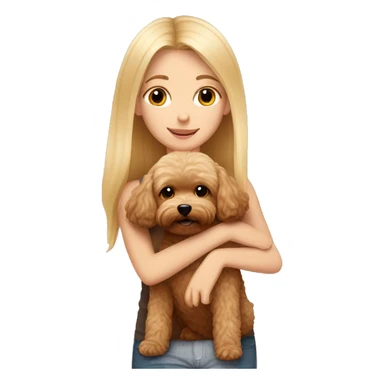 Blonde girl with long straight hair hugging a brown maltipoo sticker