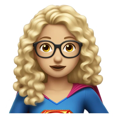 Curly long blonde hair girl with glasses and supergirl upper body sticker
