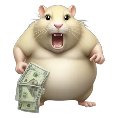 Angry fat Rat standing up with long blond hair holding money sticker