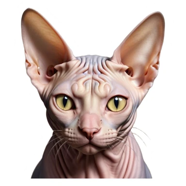 Cinematic Meme-Worthy Grumpy Sphynx Cat Portrait Emoji, Head held high but eyes filled with dramatic disappointment, hairless, wrinkled skin forming deep furrows of discontent, large ears positioned like tiny radar dishes of judgment, signature scowling mouth and narrowed eyes radiating pure disapproval, Simplified yet hilariously over-exaggerated features, highly detailed, glowing with an aura of supreme annoyance, high shine, exhausted yet judgmental, stylized with an almost regal pettiness, bright but brooding, soft glowing outline, capturing the essence of a feline that has seen it all and is thoroughly unimpressed, so meme-worthy it feels like it could instantly become the next viral sensation of grumpiness! sticker
