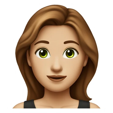 Attractive woman with waist-long chestnut-brown hair and dark green eyes, and a black top sticker