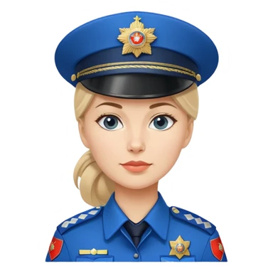 Female Russian police officer with traditional Russian police hat and blue uniform sticker