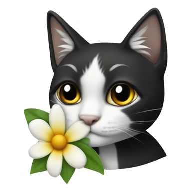 Gatito negro y blanco con una flor sticker