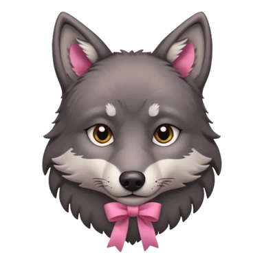 Pleading sad Face cute dark grey wolf with a pink ribbon on his ear head sticker