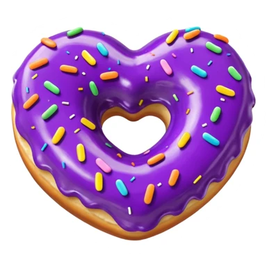 Realistic isolated heart shaped donut with purple color. sticker