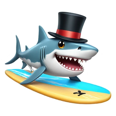 Shark with a top hat on a surf board  sticker