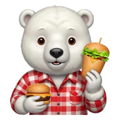polar bear with burger wearing red checkered shirt sticker