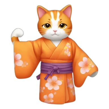 Beautiful orange cat wearing kimono sticker