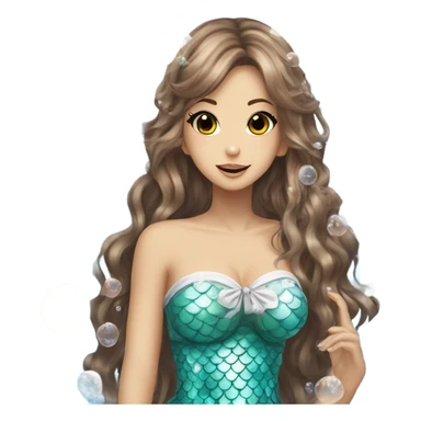 mermaid hime gyaru girl, brown hair, bubbles sticker
