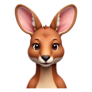 Cinematic Cute Adult Red Kangaroo Portrait Emoji, Head tilted playfully and inquisitively, showcasing a charming, robust build with soft reddish fur and a uniquely red kangaroo-like head featuring a gentle, elongated snout and rounded ears, with large, sparkling eyes full of wonder, Simplified yet irresistibly adorable features, highly detailed, glowing with a warm, friendly glow, high shine, affectionate and lively, stylized with a touch of outback whimsy, soft glowing outline, capturing the essence of a mischievous yet loving kangaroo that seems as if it could hop out of the screen into your arms! sticker