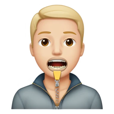 person zipping their mouth closed with a zipper sticker