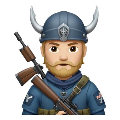 Viking in seal team 6 outfit with a military rifle sticker