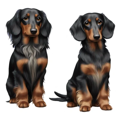 Two Tri Black Merle long haired Dachshunds together sticker