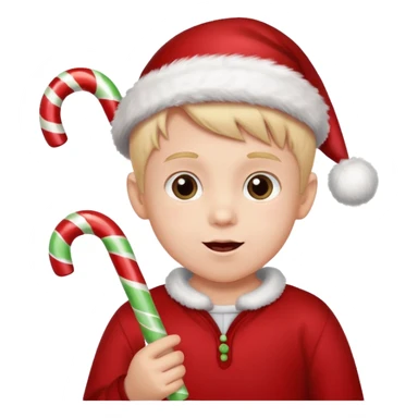 Little boy with candy canes celebrating Christmas sticker