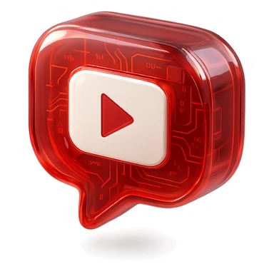 red speech bubble with a red YouTube white play button, like a trophy, glossy circuit style sticker