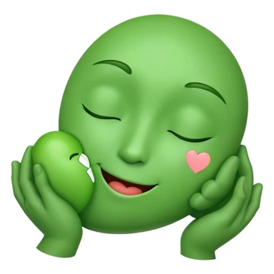 green face emoticon with closed eyes hugging a green heart, expressing care and support sticker