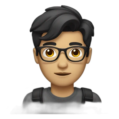 hipster user with black hair, default skin tone, wearing a badge sticker