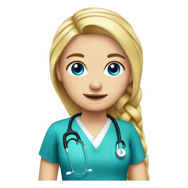 Girl with blonde hair in one long braid and blue eyes being a doctor sticker