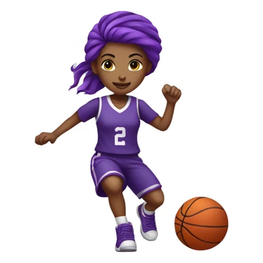 The girl with purple hair and purple uniform is playing basketball sticker