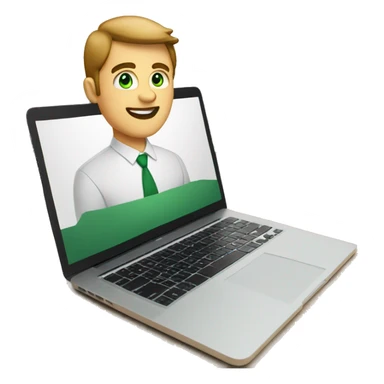 white man with green eyes and red mouth working MacBook sticker