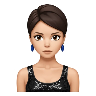 Victoria Beckham with dark brown hair, black sequin crop top sticker