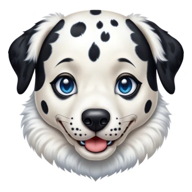 Cinematic Comical Harlequin Dalmatian Portrait Emoji, Head tilted dramatically with an exaggeratedly shocked or amused expression, featuring a striking Fur of predominantly white with vivid black patches, wide, expressive blue eyes filled with playful disbelief, Simplified yet hilariously expressive features, highly detailed, glowing with a slightly sassy glow, high shine, dramatic yet playful, stylized with an air of cheeky charm, bright and endearing, soft glowing outline, capturing the essence of a spirited and over-the-top guardian, so meme-worthy it feels like it could side-eye its way into internet fame instantly! sticker